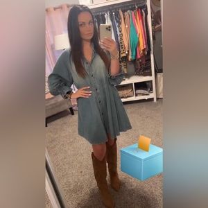 Red dress boutique- button down denim dress size M